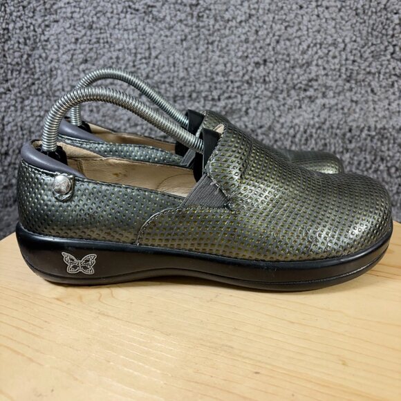 Alegria Shoes Keli Pro Clogs Womens Size 9 Leather Chrome Cube Comfort Slip On - Picture 3 of 9